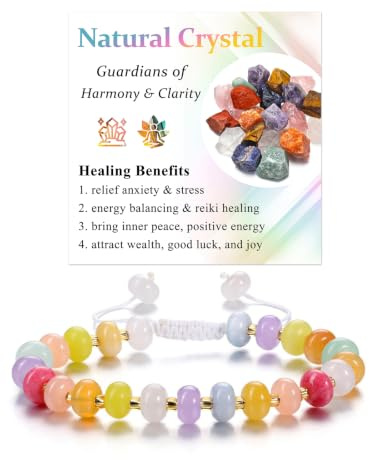 Jovivi Natural Stone Healing Crystal Bracelets,Adjustable 9 Colorful Beads Bracelet Gifts for Women Teenage Girls, Birthday Friendship BFF Gifts for Women Girls Graduation Christmas Presents for Her