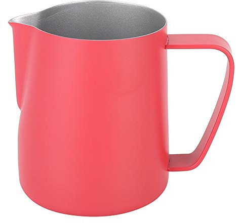 350ml/7.1oz Stainless Steel Coffee Latte Cup, Milk Frothing Pitcher with Ergonomic Handle Non - Slip and Anti - Scald, Easy to Clean Coffee Pot (Yellow) (Rose Red)