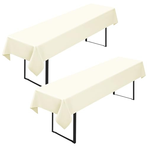 2 Stück Biertisch Tischdecke,für 50-70 cm Tischbreite,Elfenbein Biertisch Biertischhussen Bierzeltgarnitur Rechteckige Tischdecken Waschbar 100x250cm für Gartenbankett-Gartenmöbel