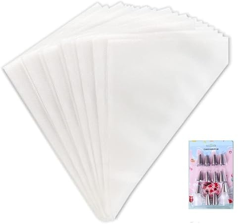 100 Pack Reinforced Disposable Plastic Icing Piping Pouches - White for Cake Icing Bonus 12 Tips and 2 adapters
