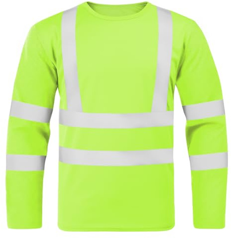 BSBUY Camisas de Seguridad Reflectante, Camisetas Reflectantes de Alta Visibilidad, Manga Larga, Cuello Caja Delgado, Ropa de Trabajo De Seguridad, para Hombres Mujer, M