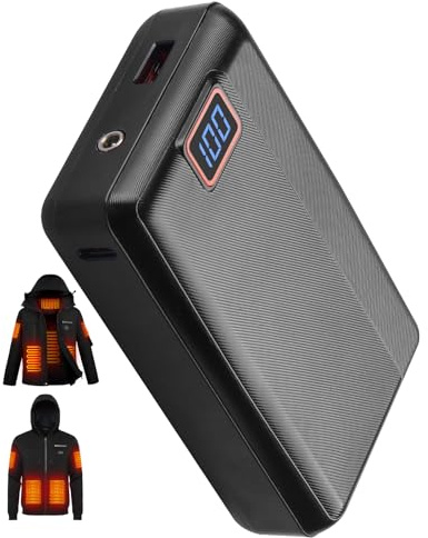 Brimekey Batería para Ropa Térmica 16000mAh, Batería 7.4V 54WH con Pantalla Digital y 3 Cargas Rápidas (DC/USB/Type-C) para Chalecos, Chaquetas y Sudaderas Térmicas