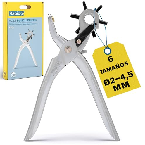 Rapid RP03 Pince perforatrice pour cuir - Perforatrice à courroie rotative multi-tailles (Ø2 à Ø4,5mm), pour cuir, textile et plastique - Construction métallique durable - (5001724)