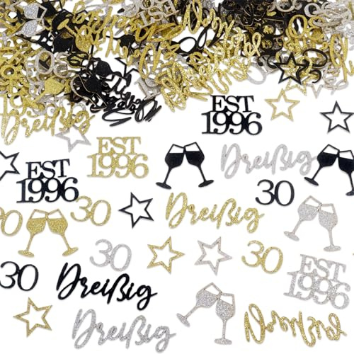 200 Stück Konfetti 30 Geburtstag Deko Glitter Streudeko Schwarz Gold Silber 1995 Geburtstagsdeko Konfetti Tischdeko 30. Geburtstag Männer Frauen