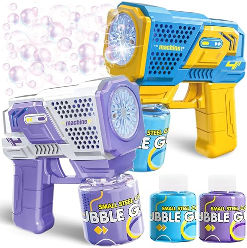 Chennyfun Pistola a Bolle per Bambini, 2 Pieces Macchina Automatica per Bolle + Concentrato per Bolle di Sapone,per Feste Compleanno All'aperto Matrimoni, Verde, per Bambini Giardino Estivi