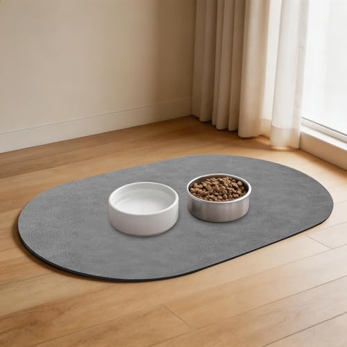 Bowl Mat Dogs and Cats, Feeding Mat for Dogs, Cats, Feeding Bowl Mat, 50 x 35 cm, Super Absorbent Quick-Drying Dog Bowl, Feeding Mats, Non-Slip Waterproof Underlay (Dark Grey)
