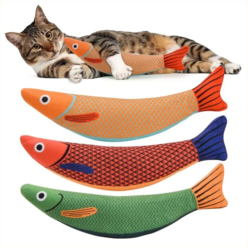 AUSCAT Katzenminze-Spielzeug für Katzen, 3er-Set Katzenminze-Fischspielzeug, Kicker-Spielzeug mit Knistergeräusch, interaktives weiches Plüsch-Katzenspielzeug für Wohnungskatzen und Kätzchen