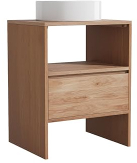 Vente-unique-Mobile bagno in rovere massello con lavabo da appoggio rotondo le chiaro 60 cm - CAVIZO