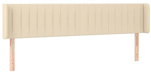 XHNIFBN Kopfteil mit Ohren Creme 163x16x78/88 cm aus atmungsaktivem Stoff und massivem Lärchenholz Höhenverstellbar Bequeme Rückenlehne Modernes Design für Schlafzimmer und Jugendzimmer Gestaltung