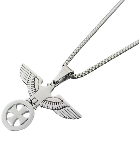 Generisch Vaterlandliebe Reichsadler Kette mit Eisernes Kreuz, Silberne Statement Halskette, Angenehm zu Tragen, für Herren und Damen
