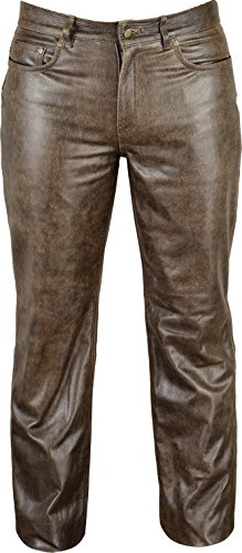 Fuente Vintage Röhren Lederhose lang Herren Damen eng- Lederjeans - Echt Leder Rind, Lederhose Jeans 501- Motorrad Lederhose Lederjeans (48 EU, Vintage Braun)