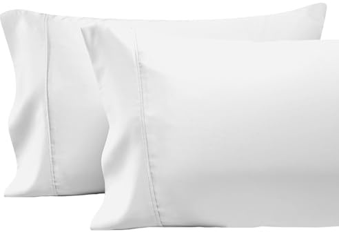 Pizuna Pure 100% Cotton Pillow Cases Queen Size Set of 2 White, Luxurious 400 Thread Count Long Staple Cotton Sateen with Stylish 4 Hem (Combed White Cotton Pillow Cases Queen)