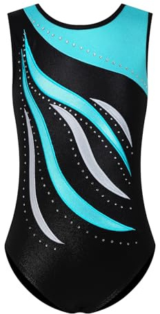 ESHOO Girls One-Piece Striped Gymnastics Ballet Leotards Shinning Diamond Embroidered