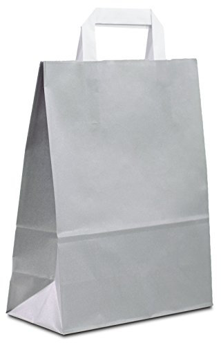 Papiertüten grau mit Flach-Henkel I 50 Stk. 22+10x28cm I Papiertragetasche für Einzelhandel, Weihnachten, Mitbringsel, TO-GO I Geschenktüten aus Kraftpapier I HUTNER