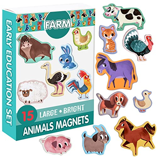 Magdum Kühlschrankmagnete für Kleinkinder 15 Bauernhof Tiermagnete Lernset | Großes Magnettier für Kühlschrank, Whiteboard – Montessori Lernspielzeug für Klassenzimmer, Zuhause – Geschenk für Kinder