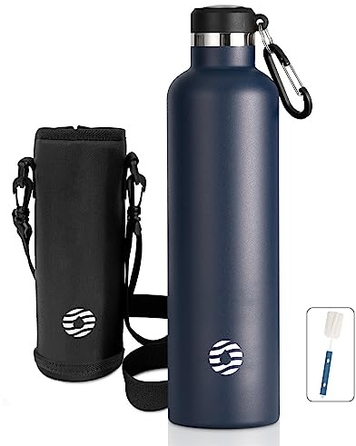 FEIJIAN Borraccia Termica in Acciaio Inox 750ml/1L + Zaino, Facile da pulire, Bottiglia Termica Senza Perdite - Senza BPA Borracce, per Scuola, Sport, Campeggio, Yoga, Palestra