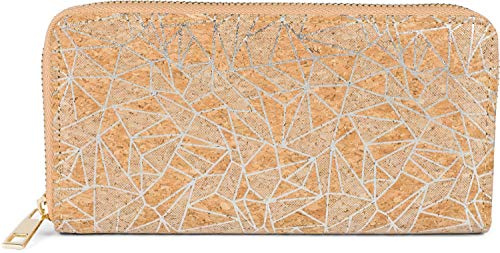 styleBREAKER Damen Geldbörse Kork Prisma Muster | 19x10x2,5 cm Maß, umlaufender Reißverschluss, abnehmbare Handschlaufe, 8 Kartenfächer, 3 Scheinfächer, 1 Münz-Zipper.