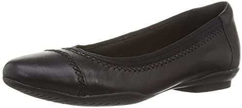 Clarks Women's Sara Bay Ballet Flat, Black Leather, 7 Wide