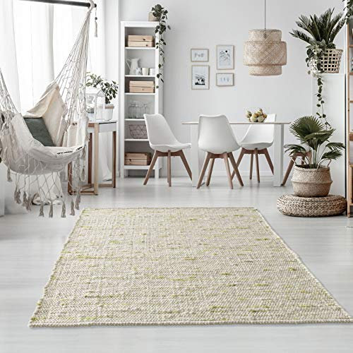 Taracarpet Handweb-Teppich Oslo Wolle im Skandinavischem Landhaus Design Wohnzimmer Esszimmer Schlafzimmer Flur Läufer beidseitig verwendbar 140x200 cm grün meliert Multi