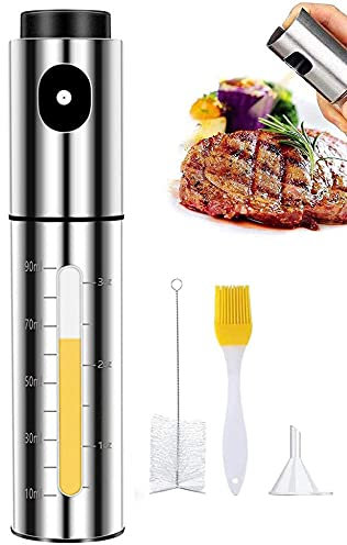 GQYYS Pulverizador Aceite Spray Aceite Cocina Dispensador Oliva de Aceitera Rociador de Vinagre 304 Acero Inoxidable Botella de Vidrio 100 ML para Cocinar,Ensalada,Hornear,Pan,BBQ