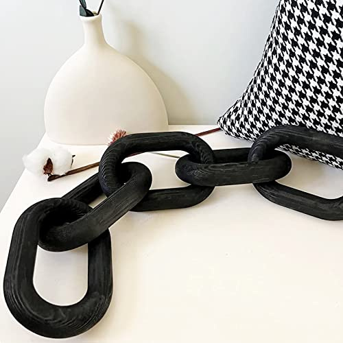Decor Wood Knot, Home Shelf Decor, Wood Chain 3 Link Decor, Hand Carved Home Decorations for Living Room, Farmhouse Coffee Table Decor (5-Ring Black)