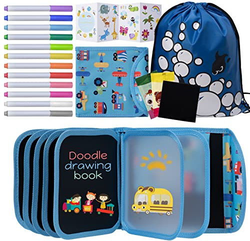 Erasable Drawing Pad, 8inch Plane Activities for Kids, Doodle Book for Kids 3 4 5 6 7 8 Year Old Boy Girl Birthday Gifts, 14 Pages for Magic Drawing with 12 Pens
