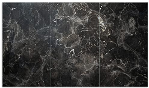 Wallario Herdabdeckplatte/Spritzschutz aus Glas, 3-teilig, 90x52cm, für Ceran- und Induktionsherde, Schwarze Marmor-Optik