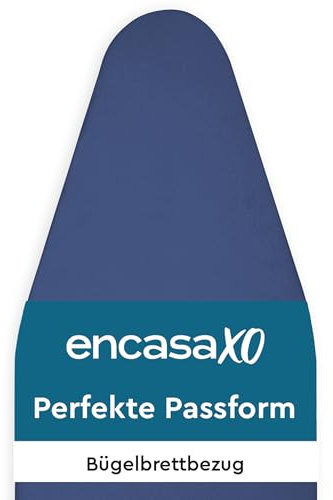 Encasa XO Bügelbrettbezug, Dickes Polster, Gummizug 125x39 cm | Kobalt, Ersatzbügeltischbezug | Dampfdurchlässig & Hitzebeständig | 100% Baumwolle | Kalt Waschbar | Bungee-Spannclip