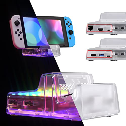 eXtremeRate AiryDocky DIY Kit, Coque de Remplacement pour Nintendo Switch Dock, Coque Redessinée Portable pour Dock Compatible avec Nintendo Switch & OLED Version, LED Version-Transparent
