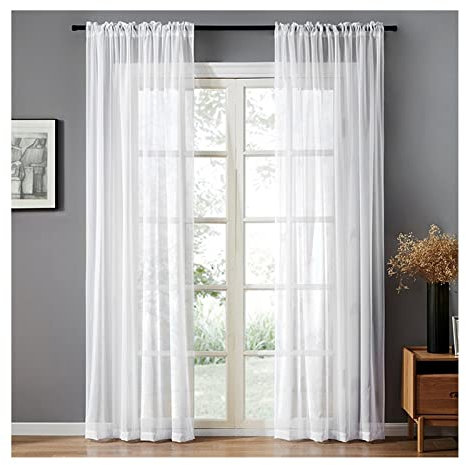 Lieson Vorhang Gardinen Schlafzimmer 2er Set, Polyester Vorhang Gardinen Durchsichtig ohne Bohren Vorhänge Wohnzimmer Weiß 107x214CM