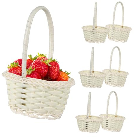 Housoutil 10 Pezzi Di Cestino Da Raccolta In Rattan Decorazione Cestini Per Piante In Paglia Grazioso Cestino Da Giardino Piccolo E Semplice Con Manico Cesto Per Frutta Intrecciato