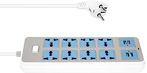 Iegefirm Regleta de Enchufes con 4 Enchufes USB, AlimentacióN de 3000 W, 8 Enchufes Universales, Cable de AlimentacióN de 6.5 Pies, Enchufe de la UE