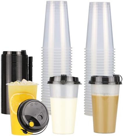 Xhalesea - Confezione da 50 bicchieri usa e getta in plastica trasparente da 473,6 ml, senza cannuccia, per bevande fredde e calde, bicchieri da asporto per feste, succhi, latte, caffè, matrimoni,