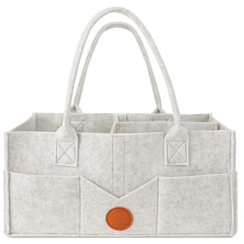 Maliton Wickeltisch Organizer, Baby Windel Caddy Newborn Essentials, Robuster Tragbarer Filztasche, Baby Aufbewahrungskorb mit Herausnehmbaren Fächern, Babyparty-Geschenk, Weiß