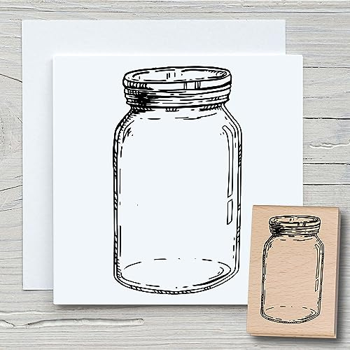 NEWSTAMPS Stempel Einmachglas Motivstempel aus Holz & Gummi zum Karten und Geschenke basteln, Holzstempel für Kochen und Backen, Selbstgemacht, Scrapbook, Textilstempel, Deko, Freunde