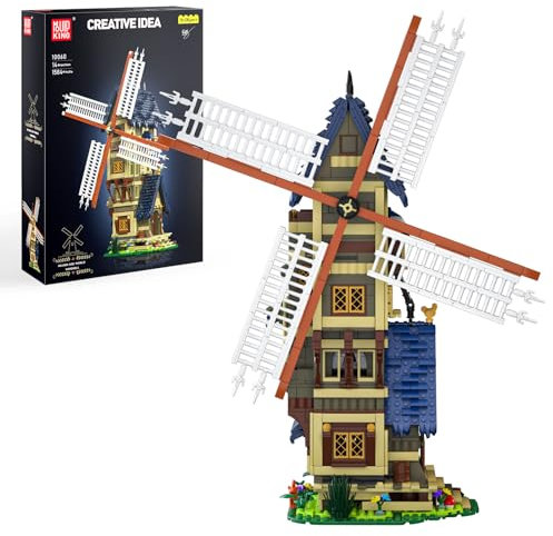 Mould King 10060 Mittelalterlicher Windmühle Bausteine Street View Architektur Bausteine Klemmbausteine Haus Für Erwachsene Und Jugendliche(1584 Teile)