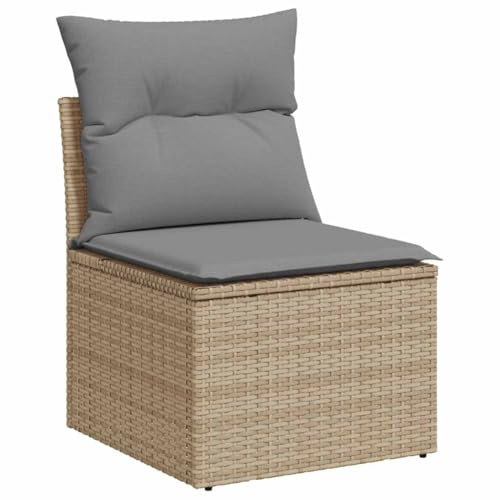 vidaXL Gartensessel ohne Armlehnen mit Kissen Beige Poly Rattan
