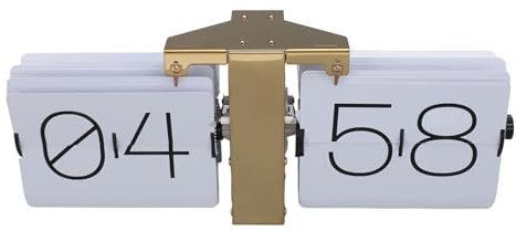 Fockety Auto-Flip-Uhr, Edelstahl Retro-Stil 24 Stunden Digitale Klappuhr Leicht zu Lesen Knopfeinstellung Digitale Flip-Tischuhr Batteriebetrieben für (Goldrahmen und weiße