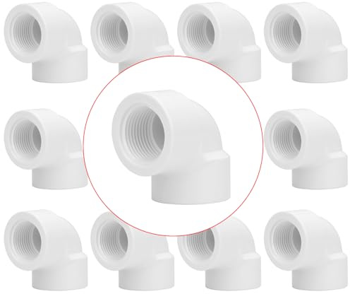 10Pack 3/4 Double Female Thread 90 Degree PVC Elbow Pipe Fitting Connector SCH40 3/4IN F to F Threaded 90 Degree Elbow PVC Corner Adapter Pipe Fitting for Home Sewer Plumbing Water Line