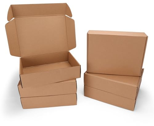 HORLIMER 30,5x22,9x7,7 cm Cajas de Carton con Tapa para Envios de Paquete, 6 Pack, Cajitas de Papel Kraft para Regalo o Embalaje, Marrón