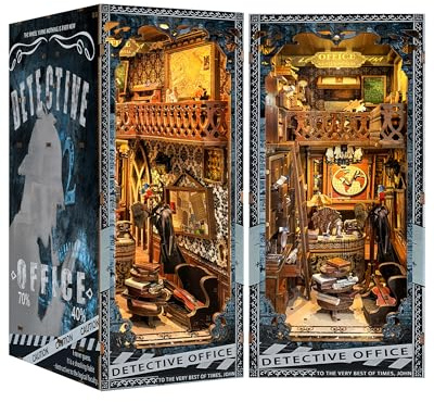 Quanquer book Nook kit detektivkontor med dammskydd miniatyr dockhus bokhylla 3D träpussel Detective Office Booknook med LED-ljus och möbler, kreativitet gåva för vuxna tonåringar