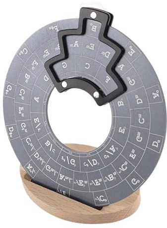 Harilla Melodie-Akkorde-Werkzeug, Quintenzirkel-Rad mit Holzsockel, Akkordkreis-Rad, Akkordrad für Noten, Akkorde, Gitarrenunterricht, grau mit Sockel