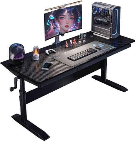 Mesa Gaming Elevable, Escritorio Ajustable de Pie (23,6-33,5), Mesa de Juego Gaming for Juegos Negro con Barra Transversal Reforzada, Escritorio for PC for El Hogar y La Oficina