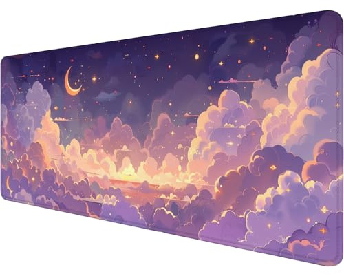 Cute Gaming Mouse Pad Desk Pad Kawaii Pink Purple Gold Clouds Mousepad XL Large Gaming Mouse Pad Laptop Keyboard Mat Desk Pad Office Home Decor for Women Girl 31.5x11.8