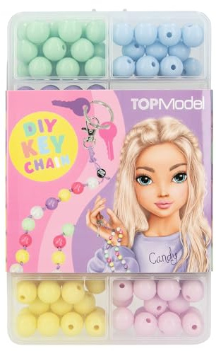 Depesche TOPModel 13161 DIY Key Ring Set, Beads in 8 Colours, Includes Ribbons, Key Rings and Much More, for Creative Design of Pendants