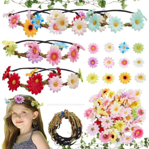 INFUNLY 12 Set DIY Blumenkronen Bastelset. Machen Sie Ihren Eigenen Blumenkranz. Handgemachtes Blumenkronen Girlanden Set. Blumenkronen. Kopf Haar Accessoires. Geschenk Für Hochzeit Geburtstag Party G