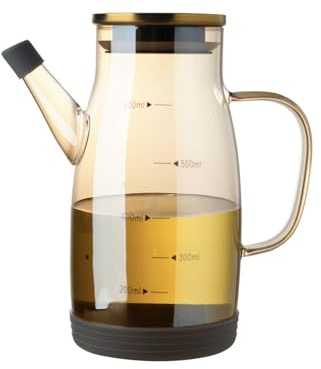 Large Glass Oil Dispenser Bottle for Kitchen Cooking Recipiente para Aceite De Cocina Olive Oil Vinegar Dispenser Cruet Lid No Drip Liquid Container (Champagne, 600ml)