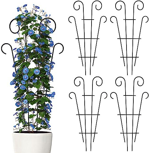Thealyn 4 Pack Indoor Plant Trellis for Potted Plants Climbing, Outdoor Metal Garden Trellis Houseplants Flowers Vine Ivy,Wave Shape, Black (109 cm / 43 inch)