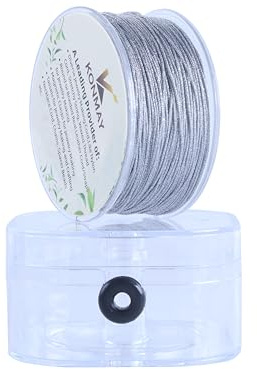 KONMAY 0,8 mm metallisk silver nylonsträng med fodral för smyckestillverkning, 45 meter prydnadssträng för upphängning, hantverk, glittertråd för kinesisk knutning, makramé