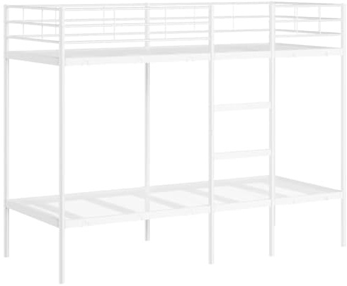 vidaXL Våningssäng utan madrass vit 75x190 cm stål, sängram, sängbotten, sovrum möbler, loftsäng, våningssäng ram, enkel våningssäng sängram